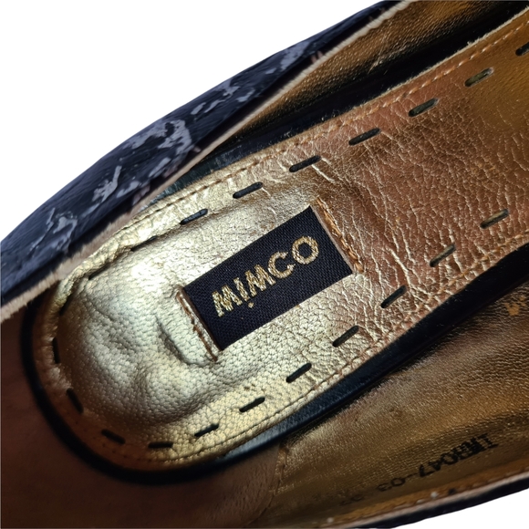 MIMCO Size 37 Leather Black Pointed Toe Silver Embossed Pumps Heels - Picture 9 of 13